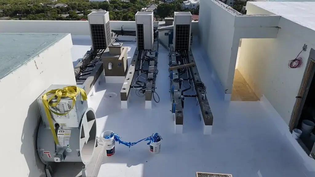 Finished coating around rooftop units, St. Regis, Turks and Caicos